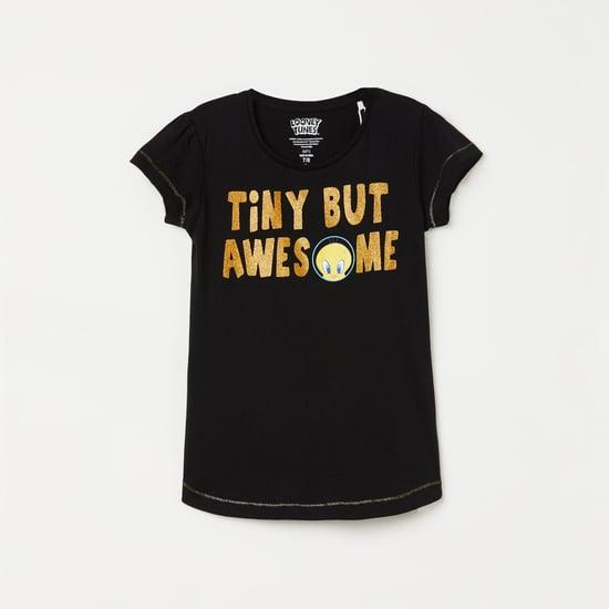 kidsville girls typographic print round neck t-shirt