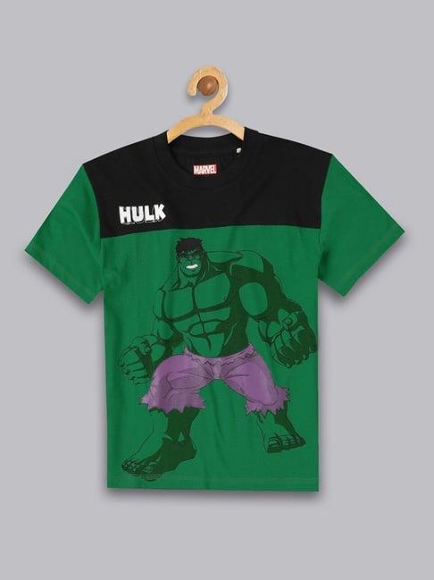kidsville green & black cotton printed hulk t-shirt