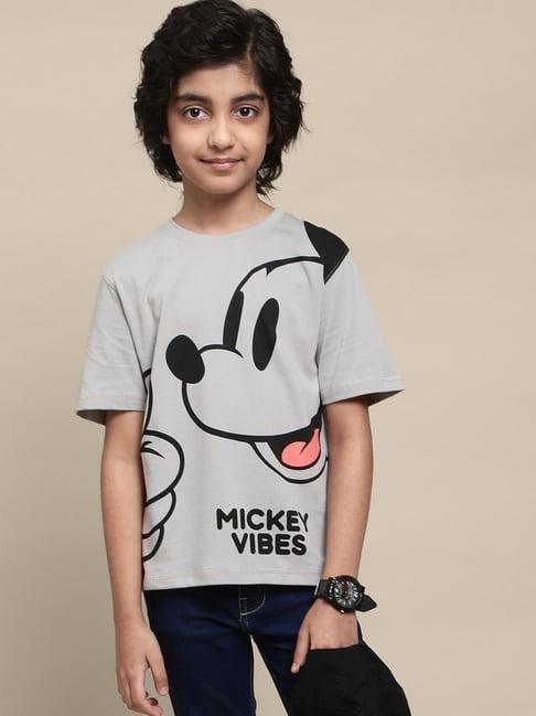 kidsville grey & black cotton printed mickey t-shirt