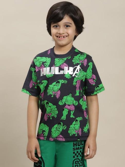 kidsville hulk printed regular fit black t-shirt for boys