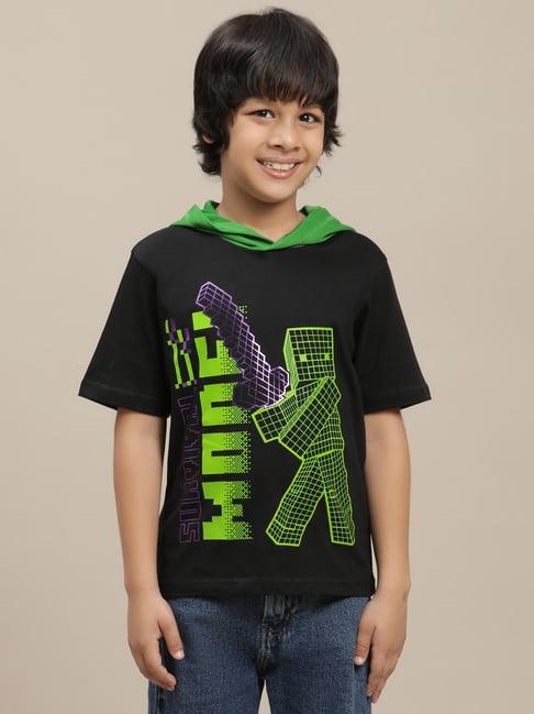 kidsville minecraft black printed regular fit t-shirt for boys
