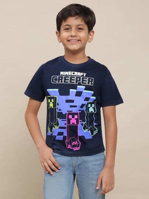 kidsville minecraft printed navy tshirt for boys