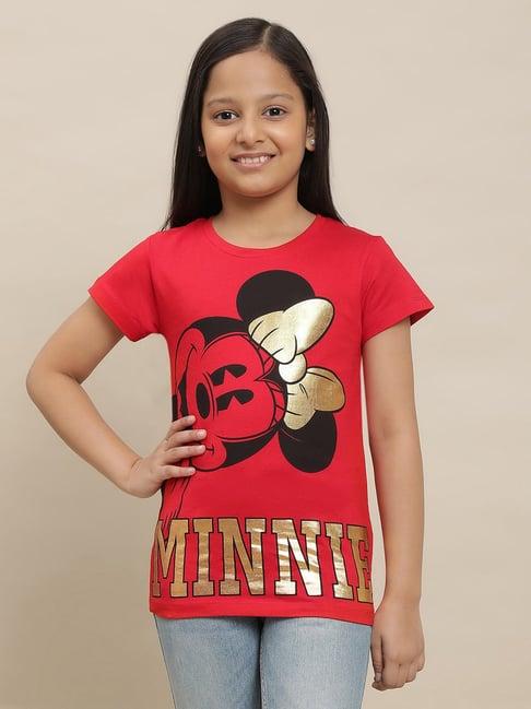 kidsville minnie printed red tshirt for girls