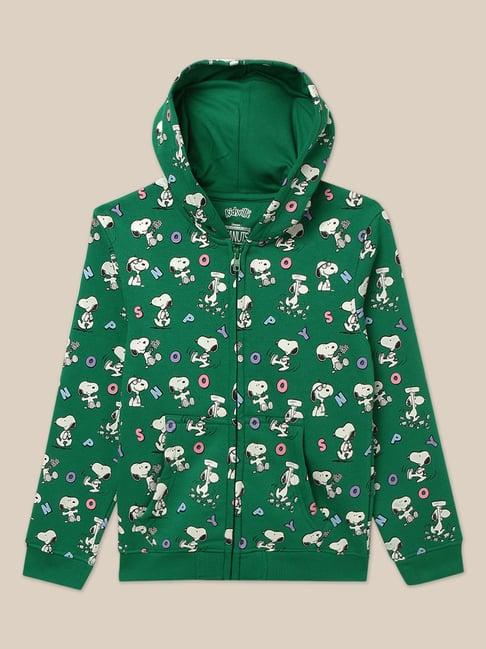 kidsville peanuts printed green hoodie for girls