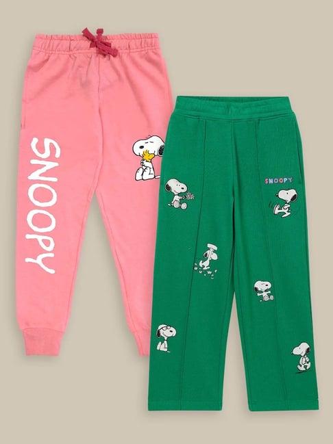 kidsville pink & green printed trackpants