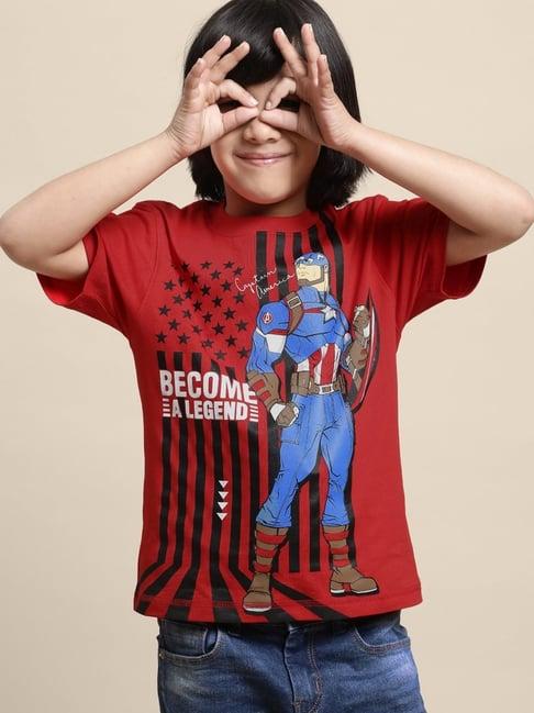 kidsville red & blue cotton printed captain america t-shirt