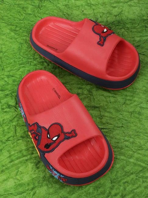 kidsville red & navy spiderman printed casual slides