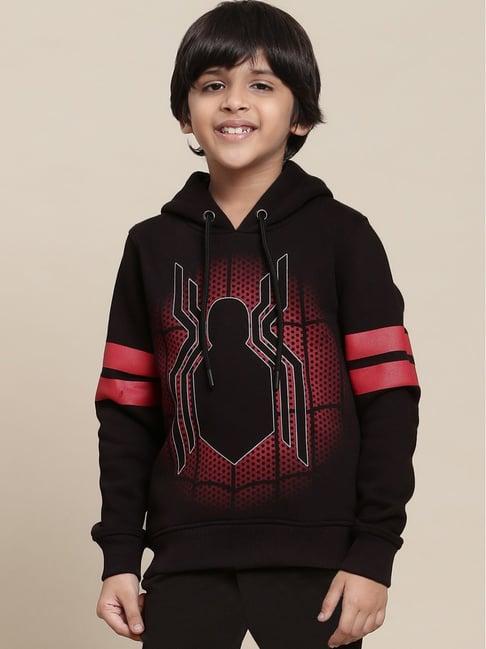 kidsville spiderman printed black hoodie for boys