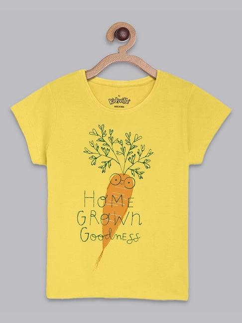 kidsville yellow cotton printed t-shirt