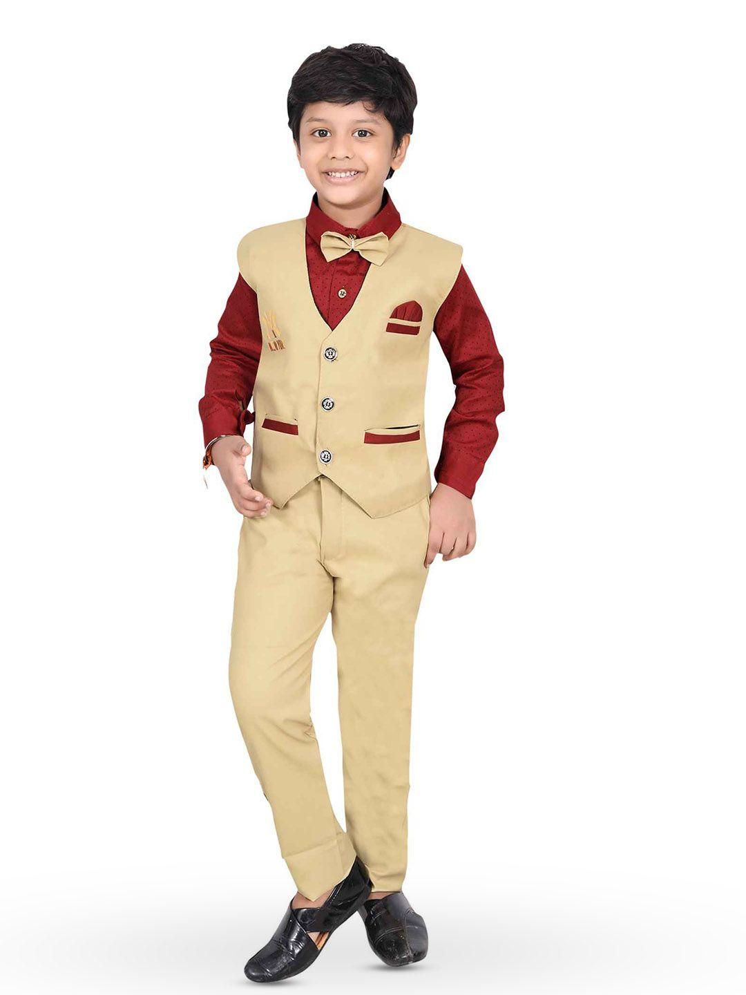 kidzarea boys printed cotton silk shirt with trousers & waistcoat