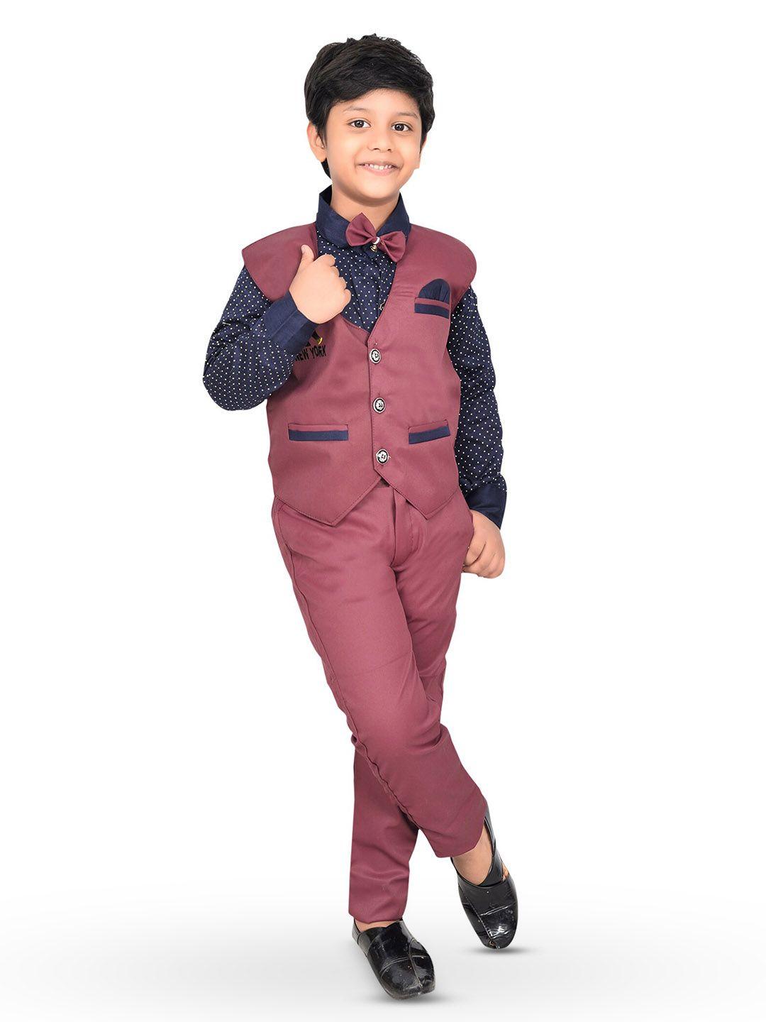 kidzarea boys printed cotton silk shirt with trousers & waistcoat