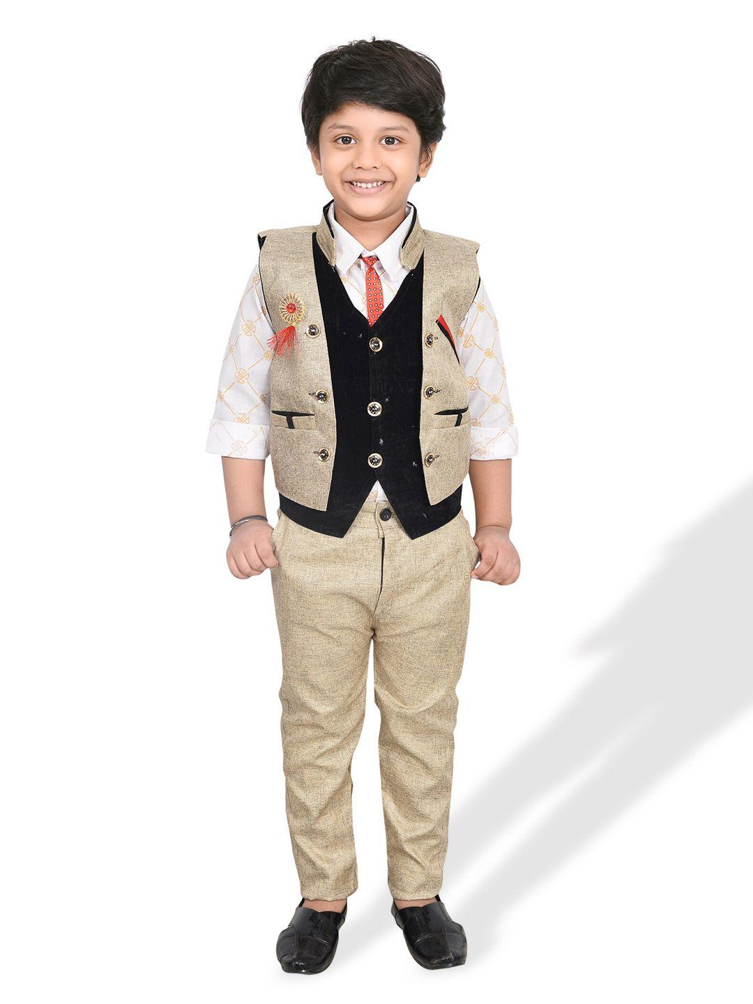 kidzarea boys printed cotton silk shirt with trousers & waistcoat