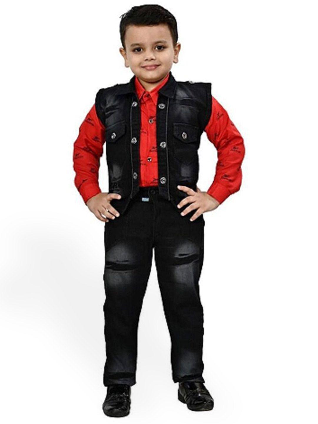 kidzarea boys printed cotton silk shirt with trousers & waistcoat