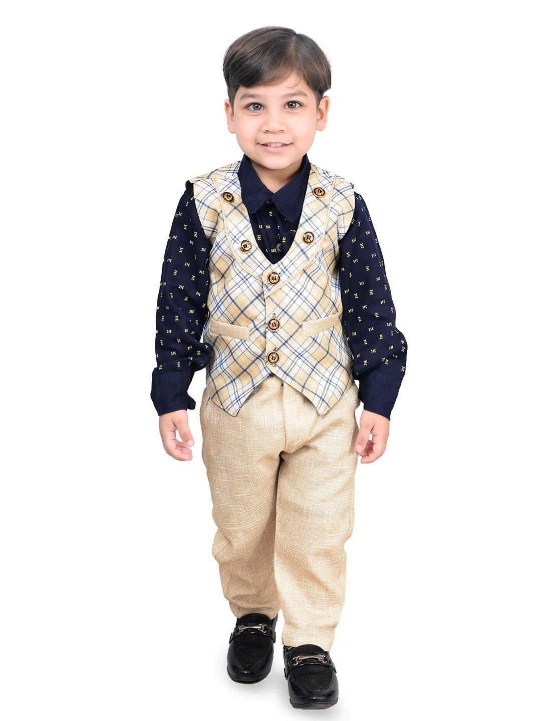 kidzarea boys printed cotton silk shirt with trousers & waistcoat