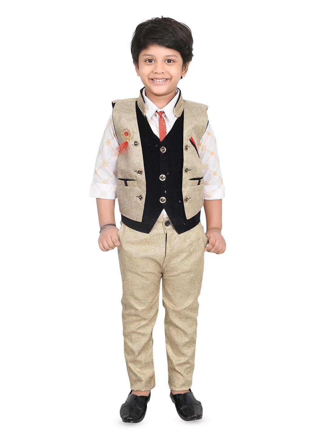 kidzarea boys printed shirt with trousers & waistcoat set