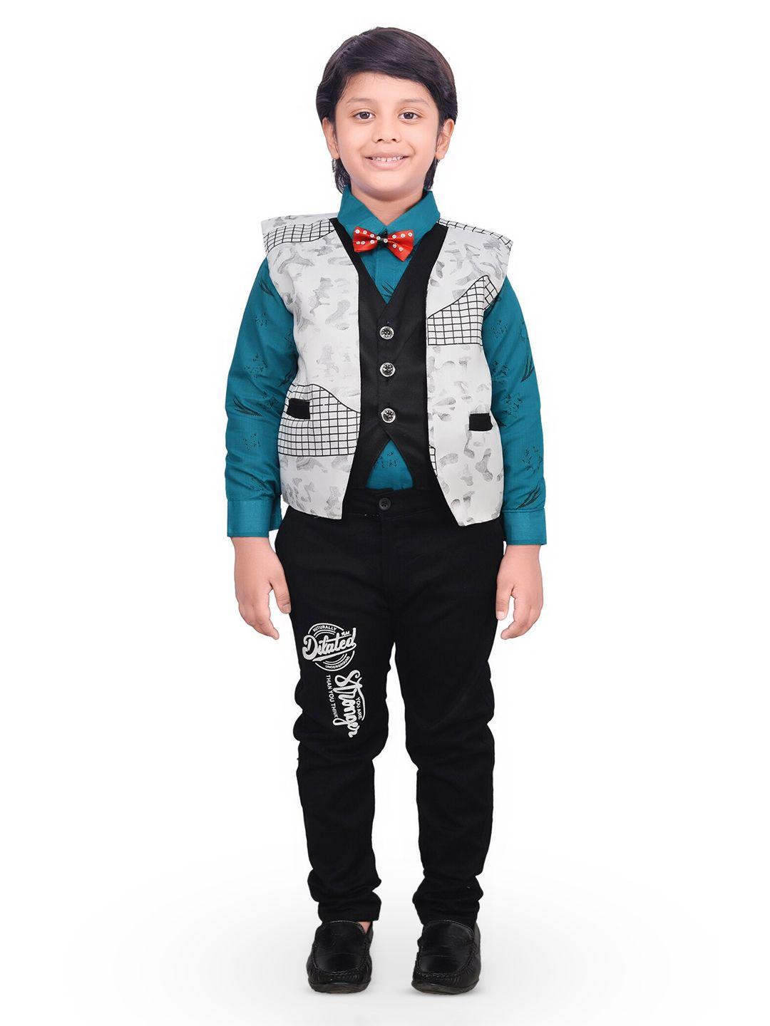 kidzarea boys printed shirt with trousers & waistcoat set