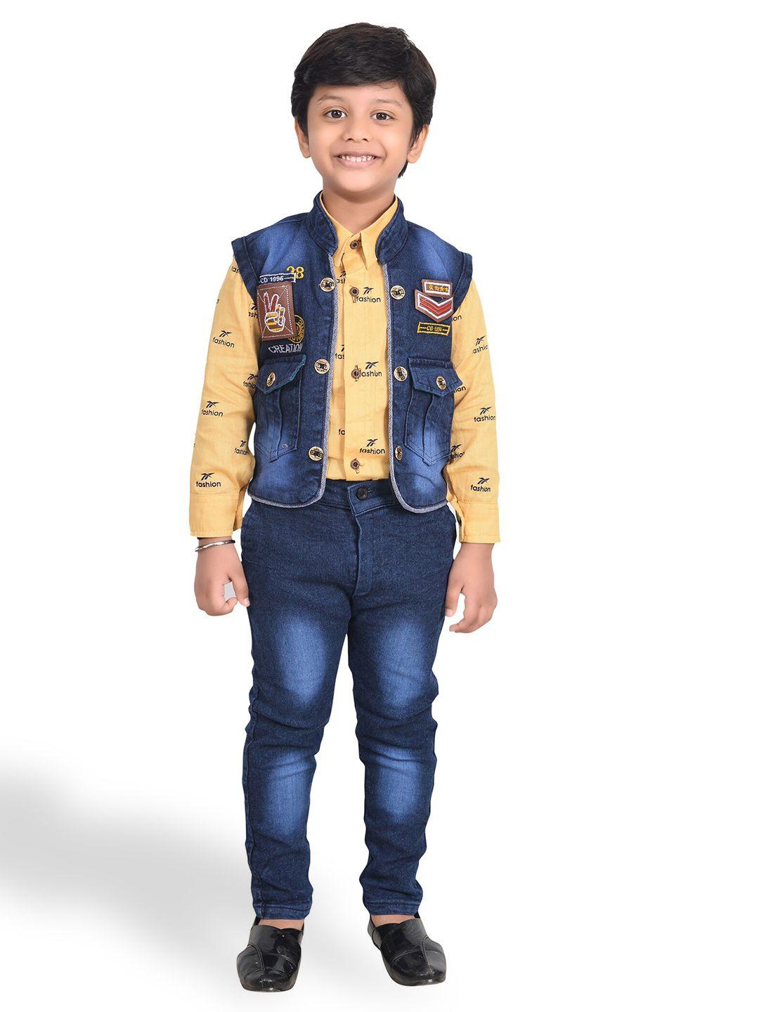 kidzarea infant boys printed shirt with trousers and waistcoat