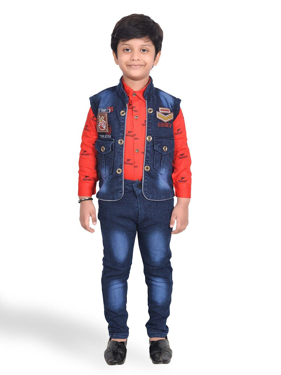 kidzarea infant boys printed shirt with trousers and waistcoat