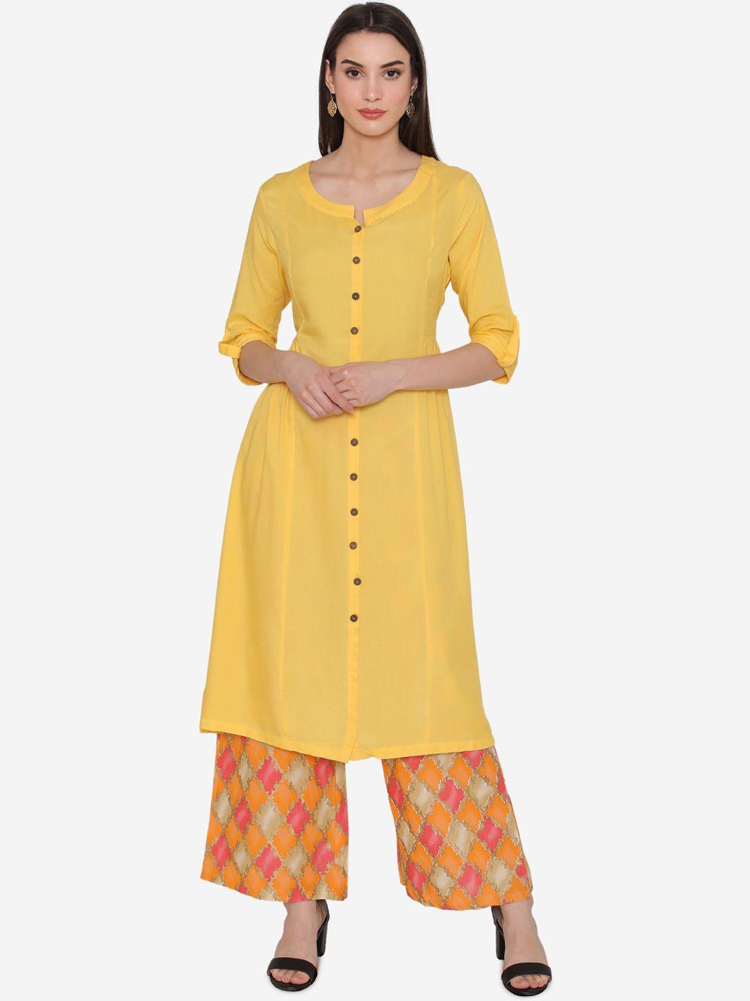 kifahari women yellow printed kurta with palazzos