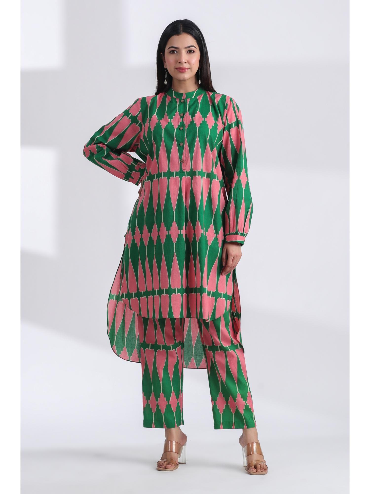 kilim green and pink hand printed co-ord (set of 2)