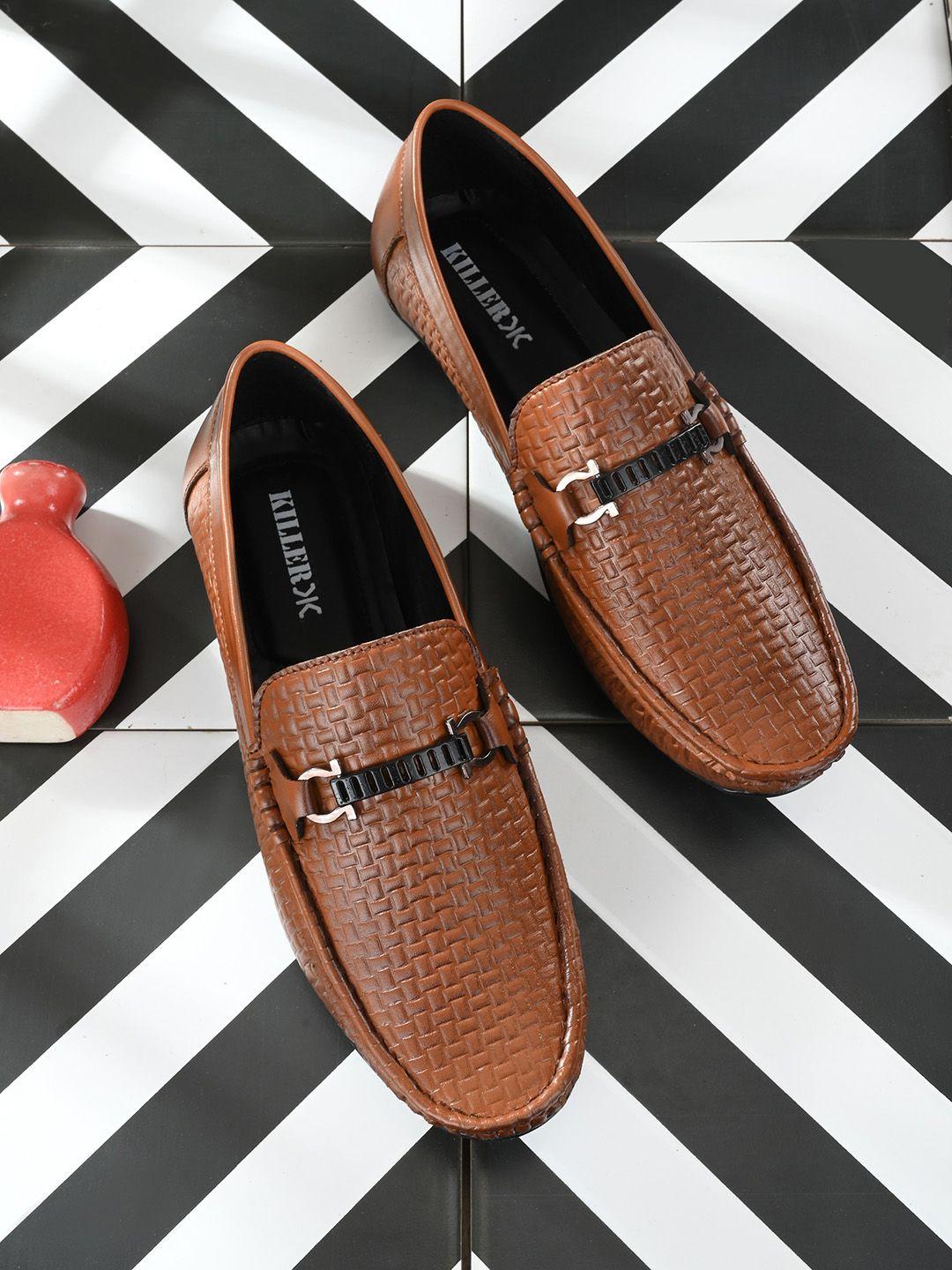 killer men tan textured horsebit loafers