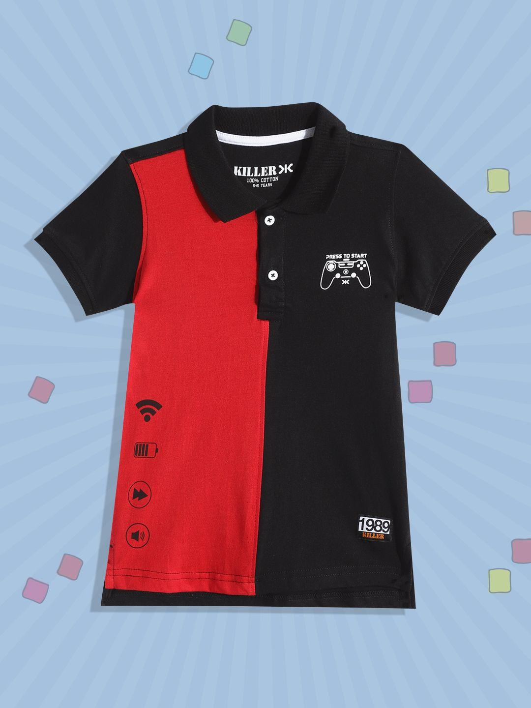 killer boys black & red colourblocked polo collar pure cotton t-shirt