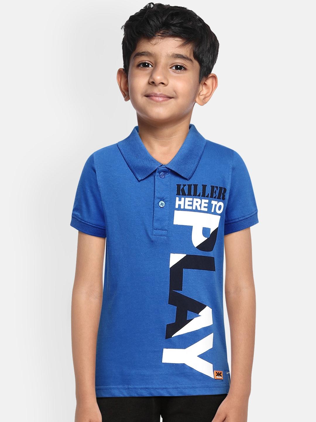 killer boys blue typography printed pure cotton polo collar pure cotton t-shirt