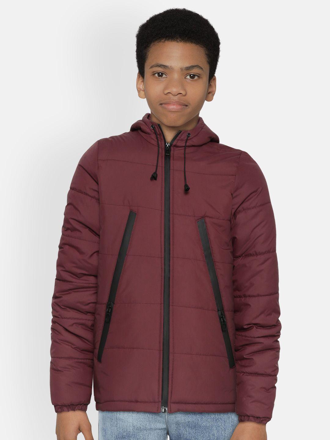 killer boys burgundy solid hooded padded jacket