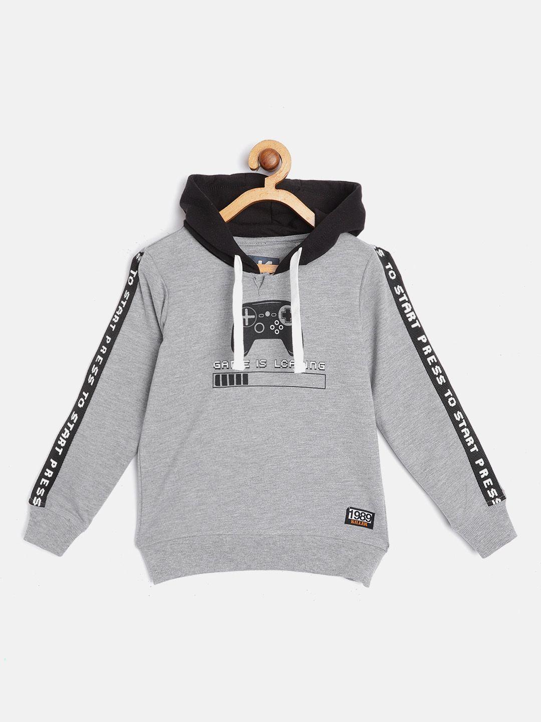 killer boys grey & black printed hooded sweatshirt