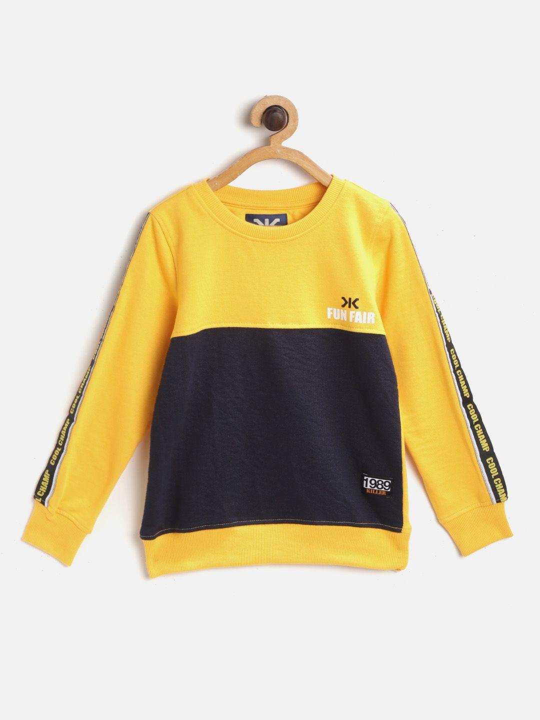 killer boys mustard yellow & navy blue colourblocked sweatshirt