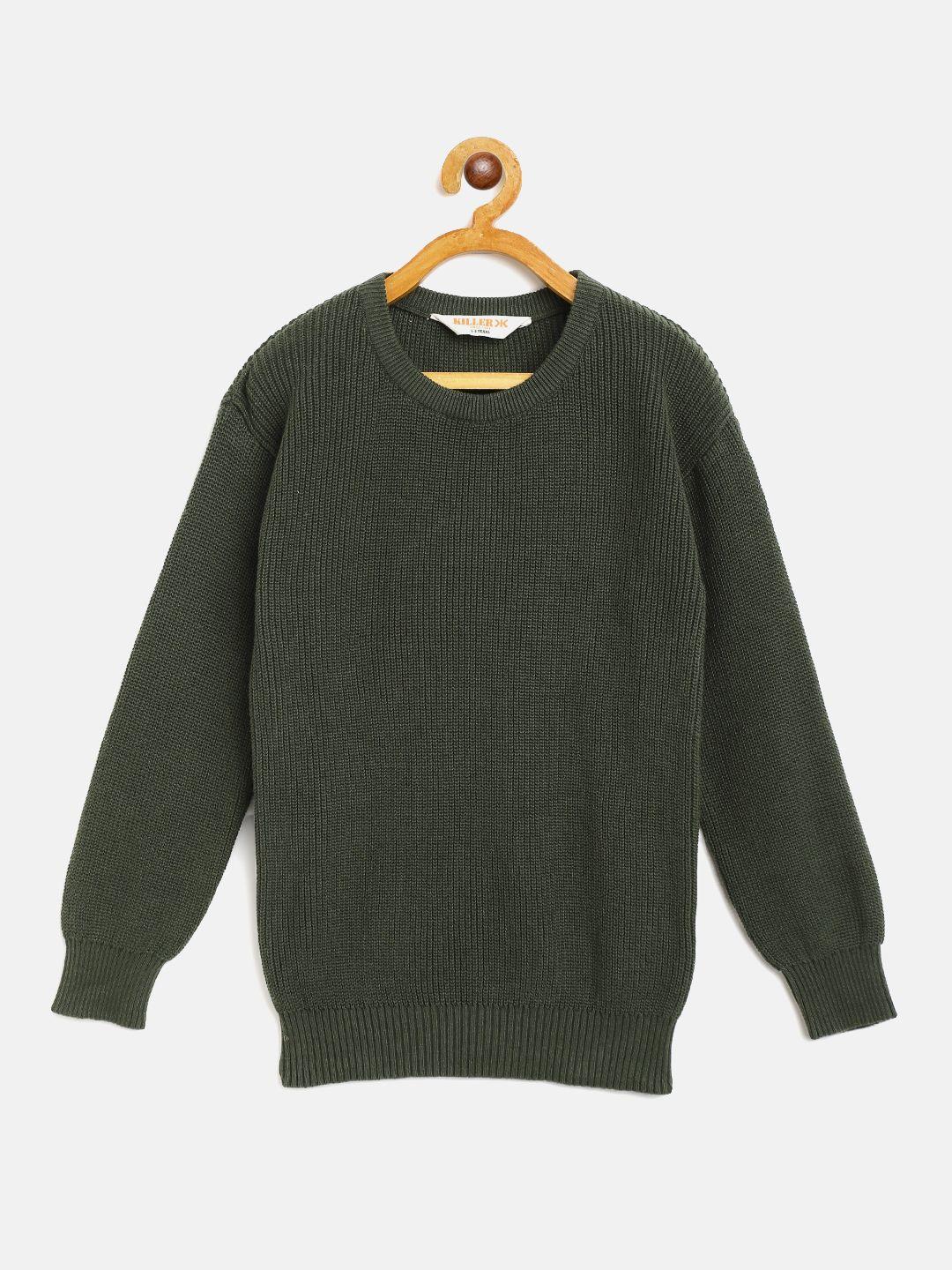 killer boys olive green pure cotton solid pullover