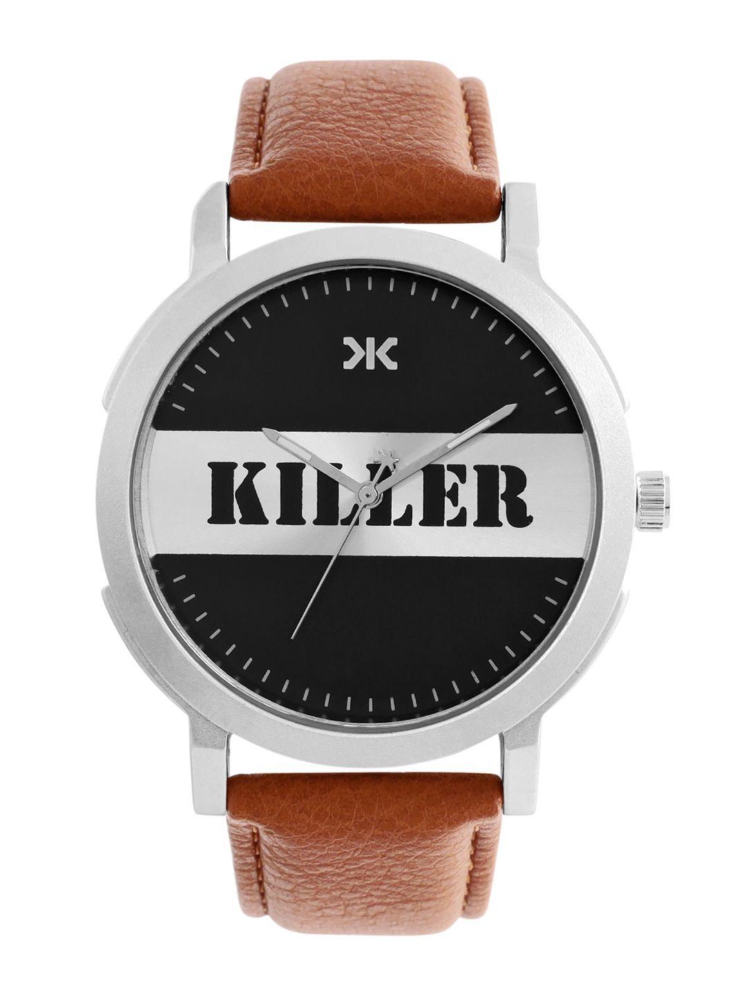 killer men black & silver-toned brand logo print analogue watch kl-25a