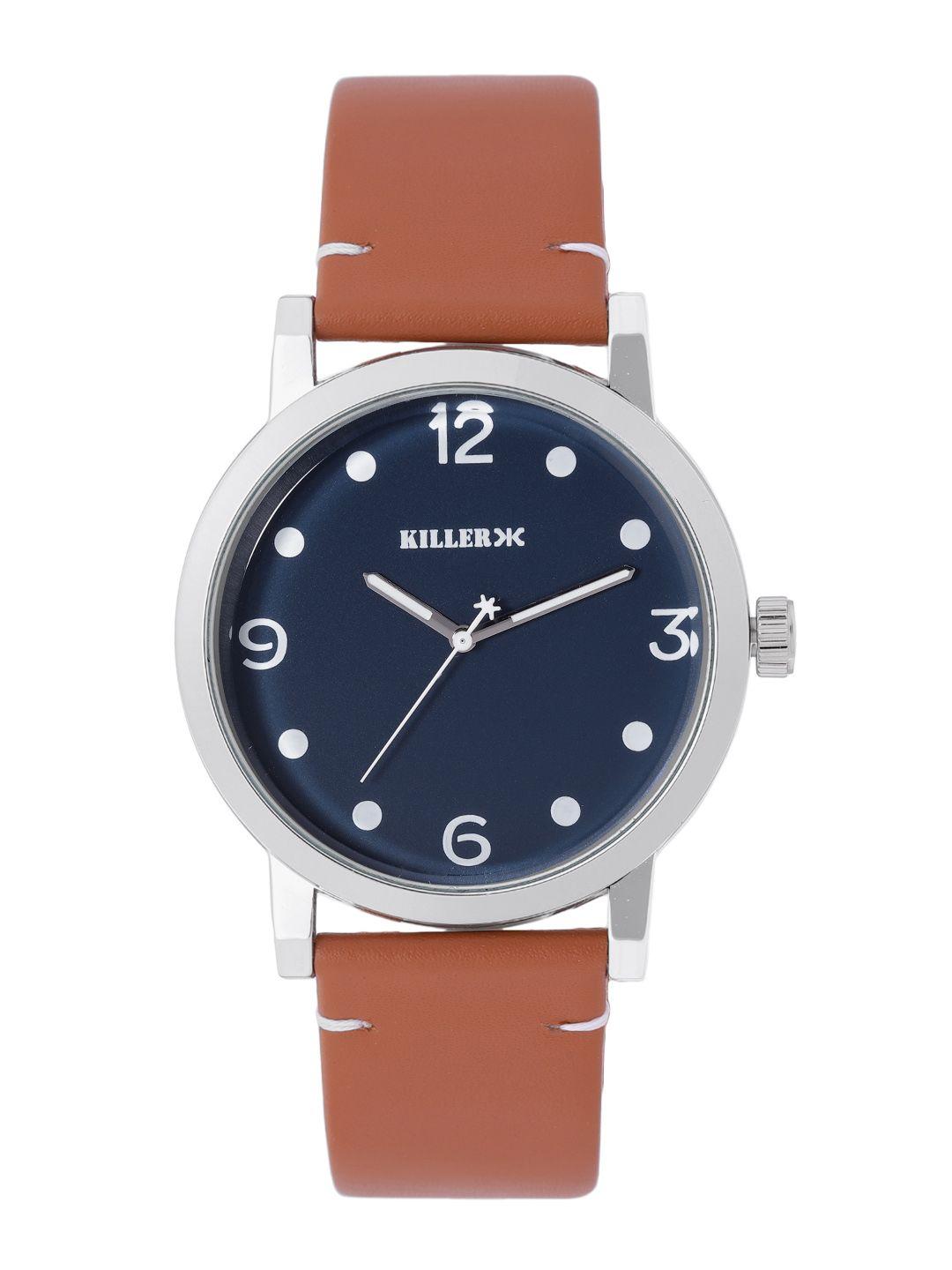 killer men blue dial & brown straps rebel analogue watch kl22/012-e