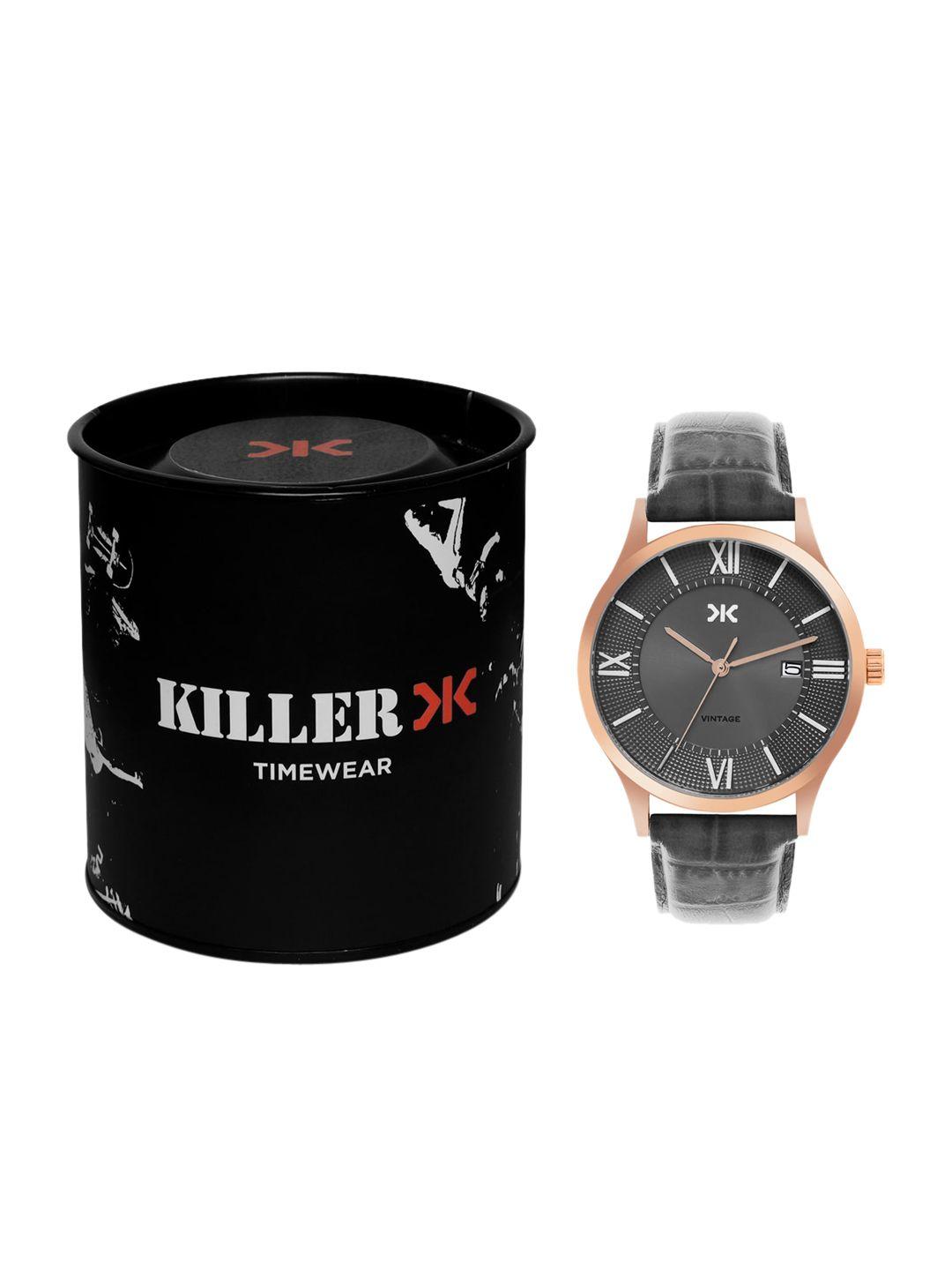 killer men brass dial & leather bracelet style straps analogue watch klmo75i