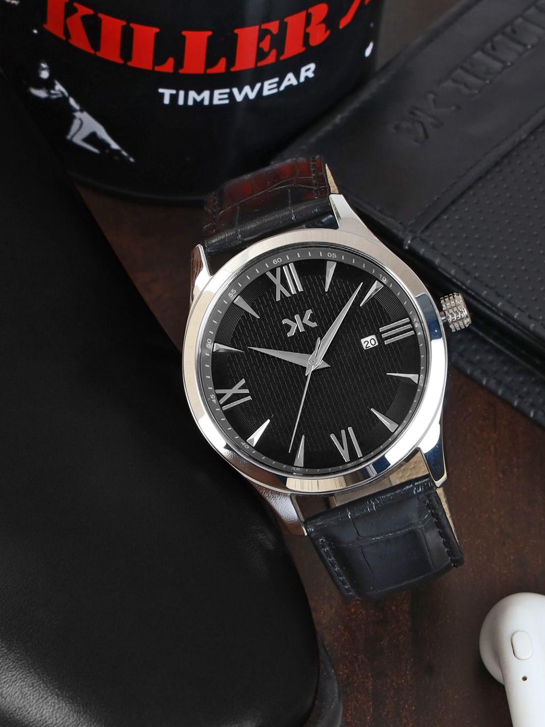 killer men brass dial & leather straps analogue watch klmo78b