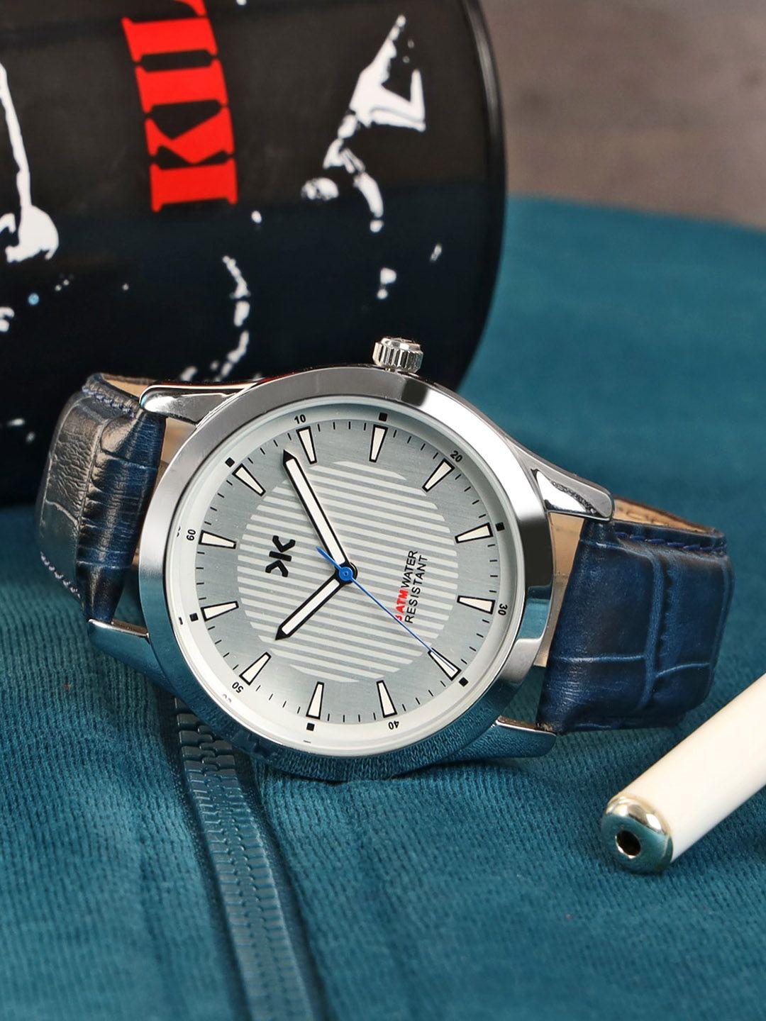 killer men brass patterned dial & leather bracelet style straps analogue watch klmo43c