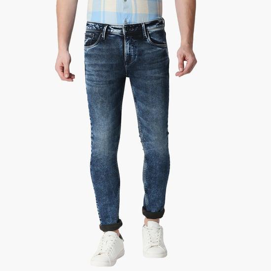killer men stonewashed full-length slim straight jeans