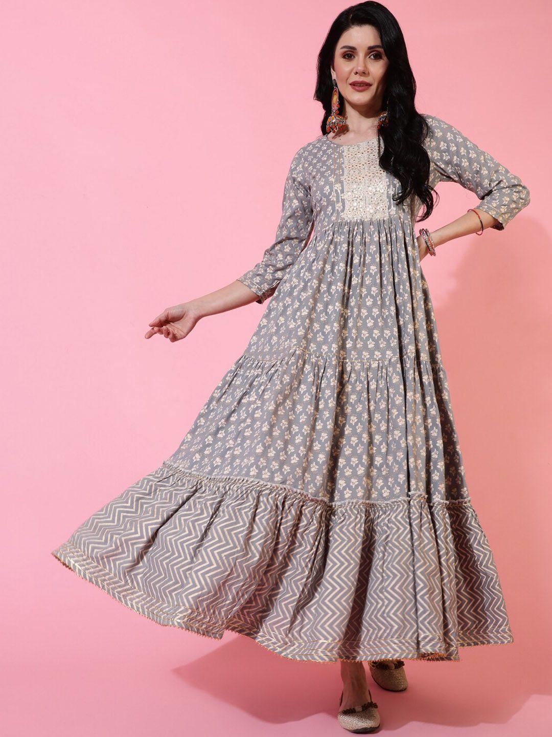 kimayra ethnic motifs printed a line ethnic dress