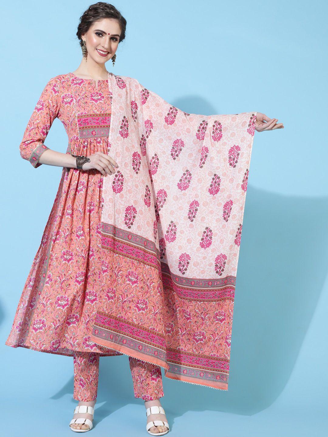 kimayra ethnic motifs printed empire gotta patti pure cotton kurta with trousers & dupatta