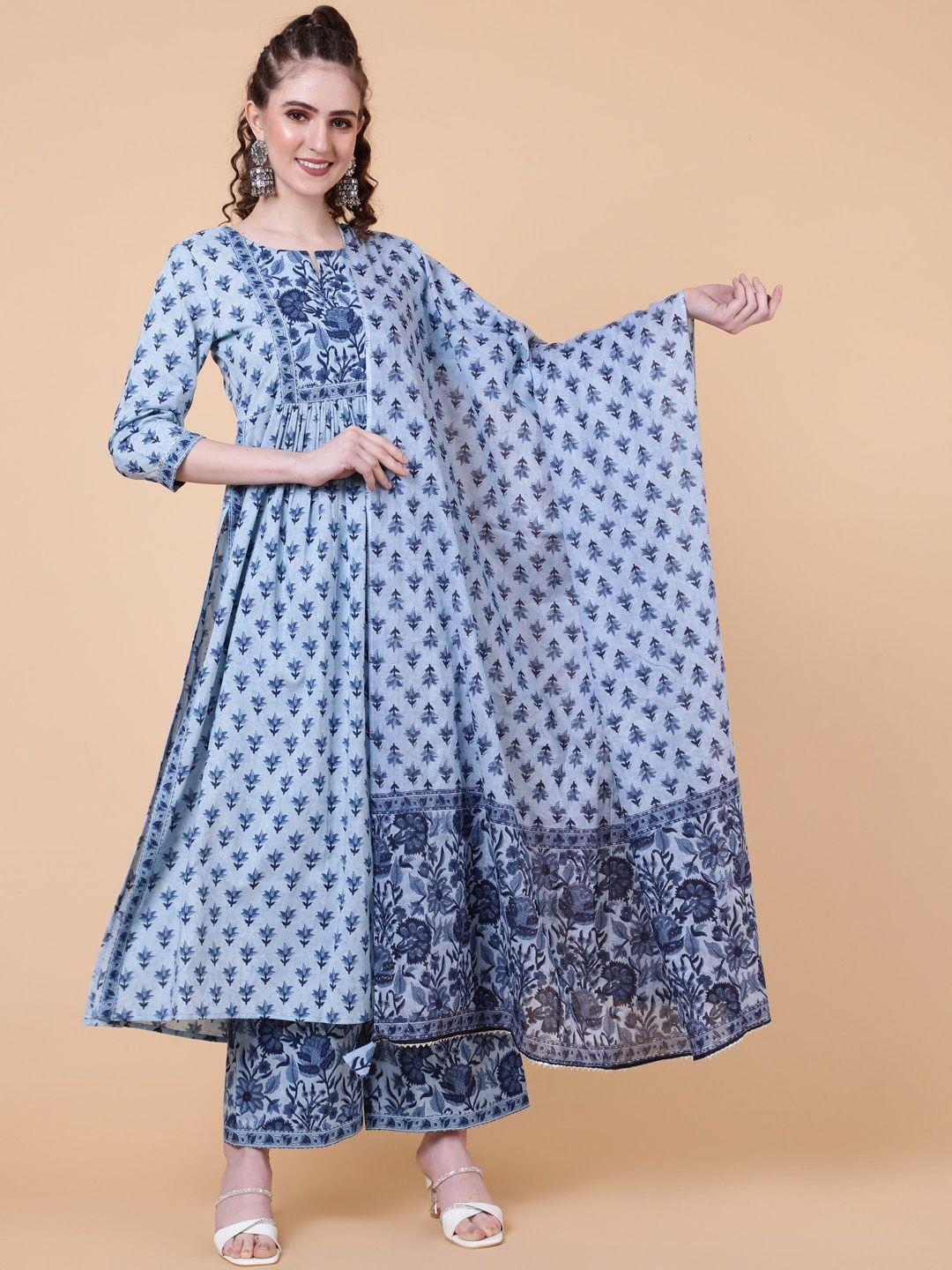 kimayra ethnic motifs printed pure cotton straight kurta with palazzos & with dupatta