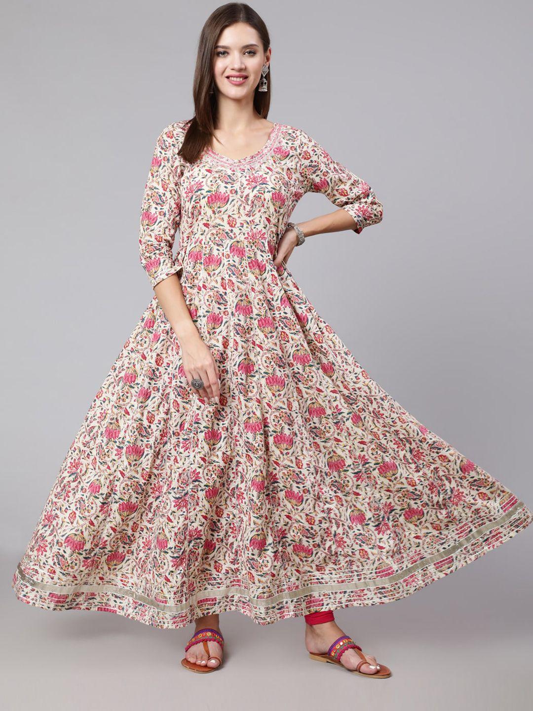 kimayra floral printed cotton anarkali kurta