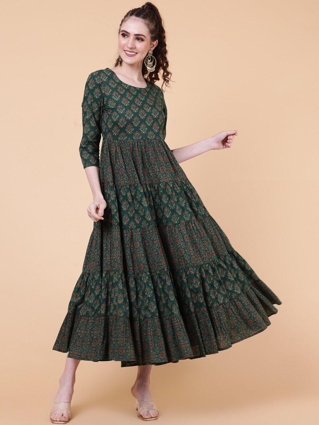 kimayra floral printed cotton fit & flare ethnic dresses