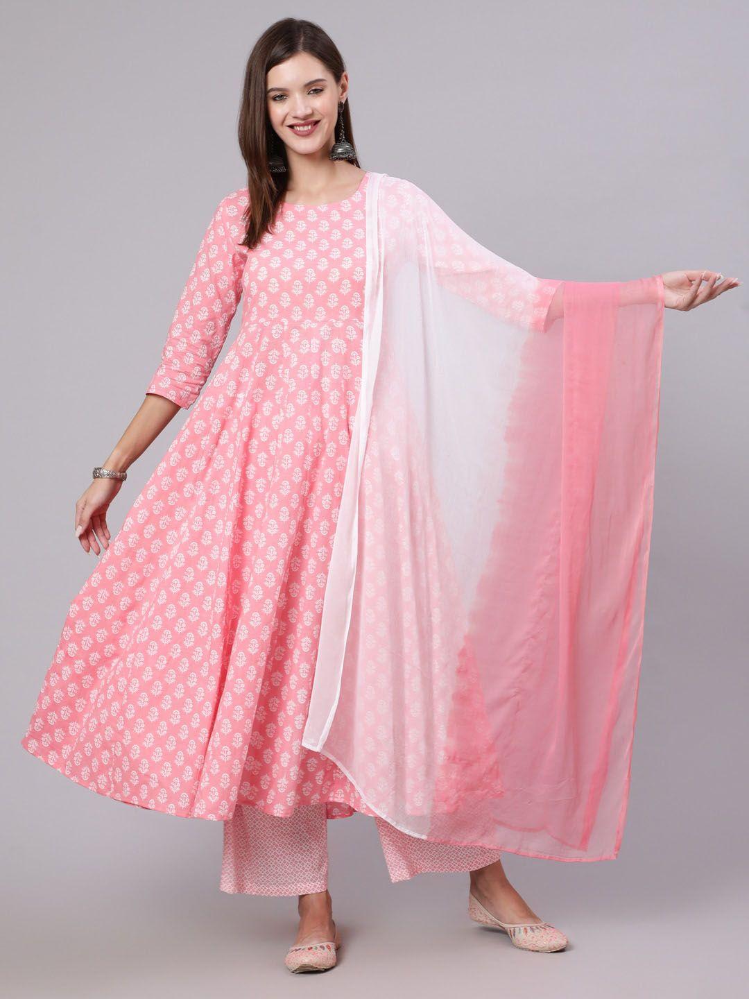 kimayra floral printed empire pure cotton kurta with palazzos & with dupatta