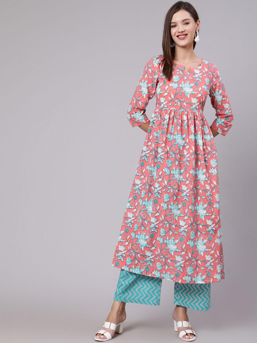 kimayra floral printed empire pure cotton kurta with palazzos