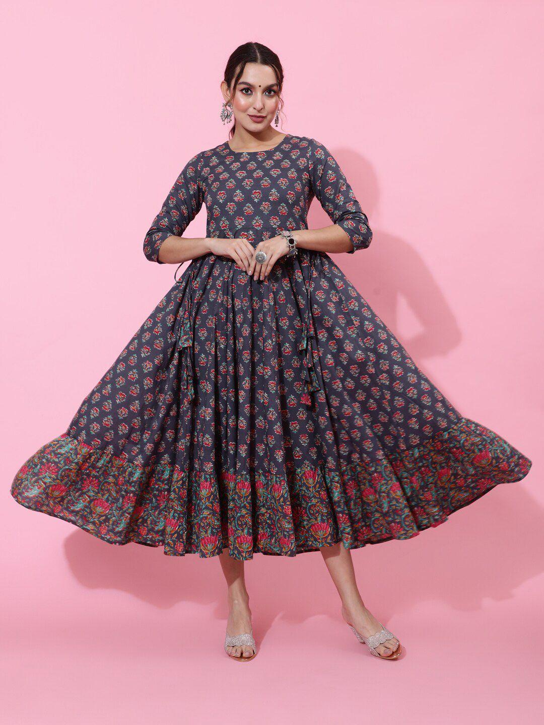 kimayra floral printed fit & flare cotton ethnic dresses