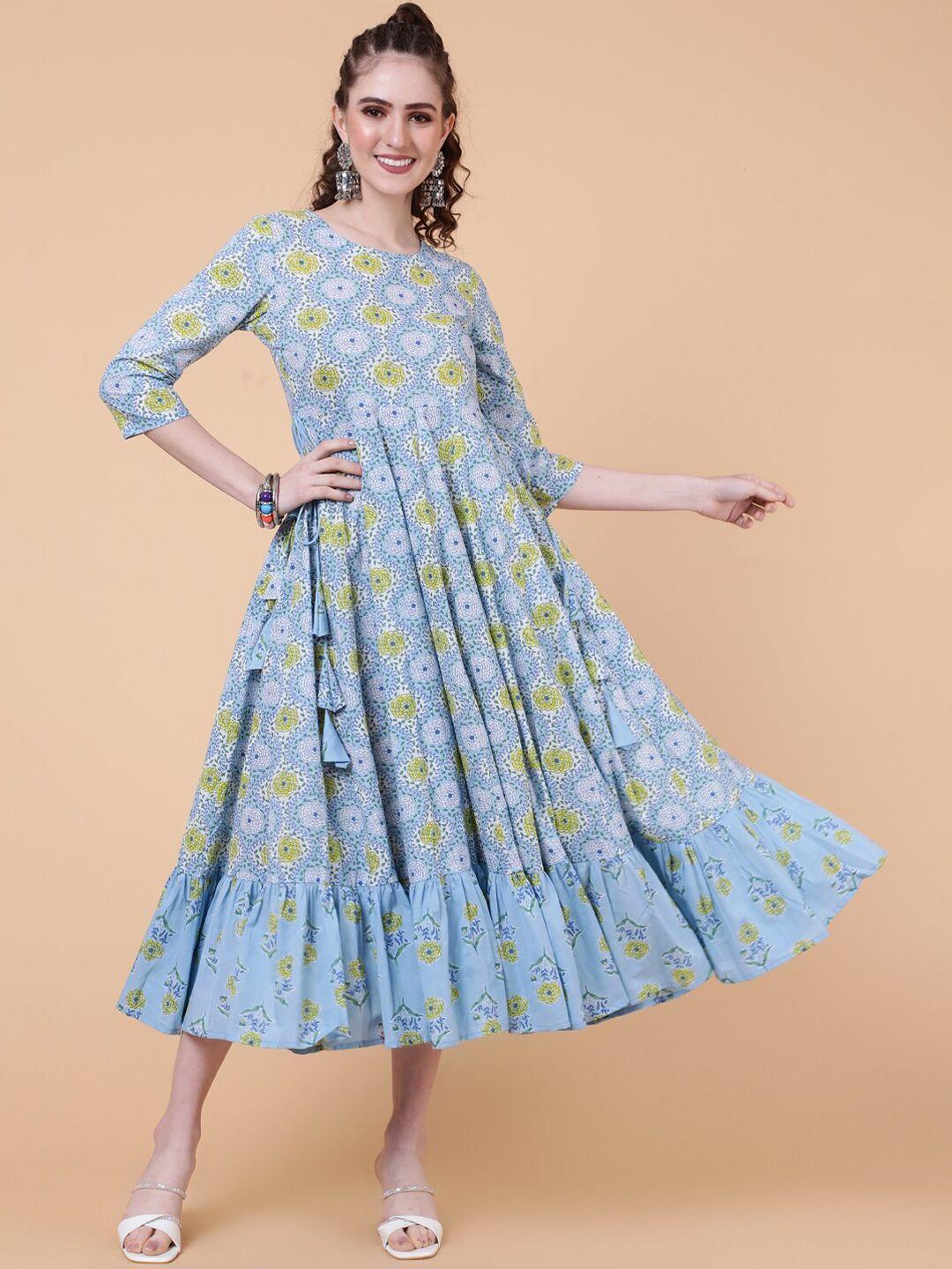 kimayra floral printed gathered or pleated cotton fit & flare ethnic dress