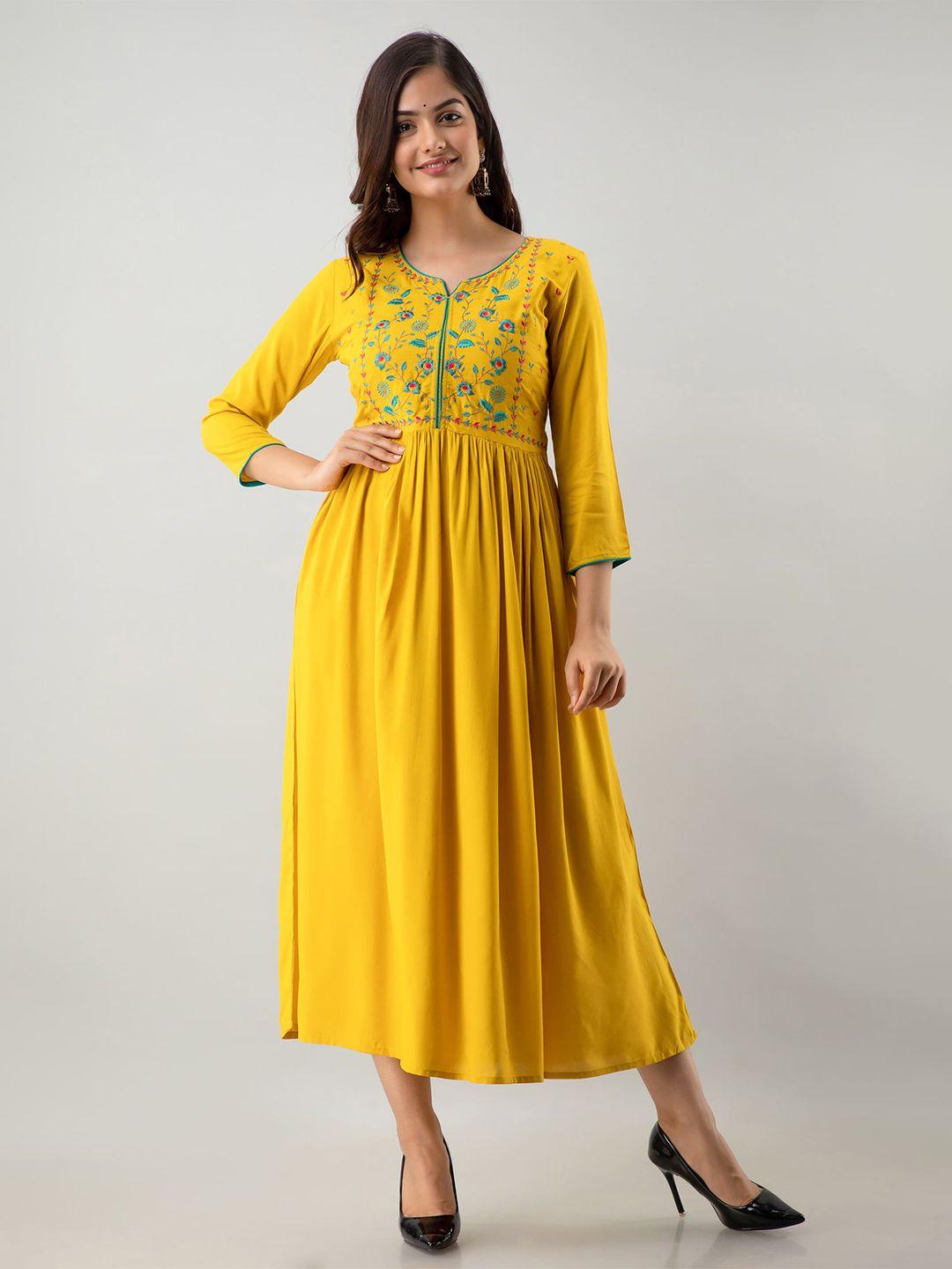 kimayra mustard yellow ethnic midi dress