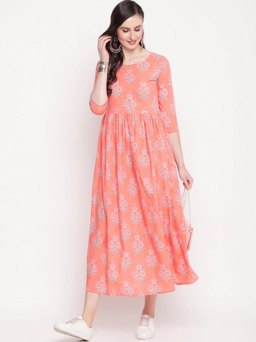 kimayra peach-coloured ethnic motifs ethnic midi dress