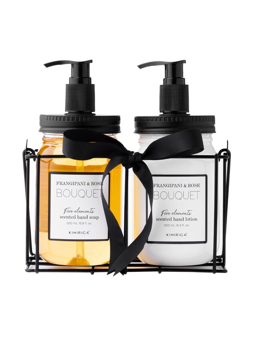 kimirica set of frangipani & rose bouquet scented hand soap & hand lotion - 500 ml each