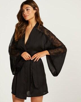 kimono lace panelled robe with tie-up